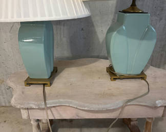 Lot 35: Pair of blue-green ceramic table lamps