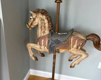 Lot 1: Vintage wooden carousel horse sculpture