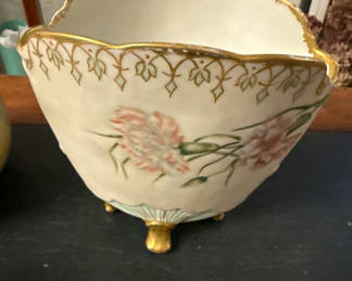 Lot 72: Porcelain floral vases with glass serving set