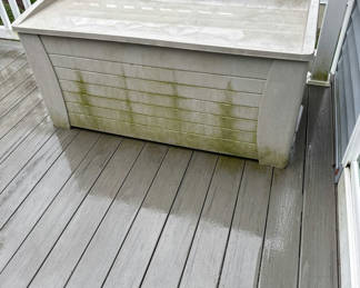 Lot 31: Gray weathered outdoor storage deck box