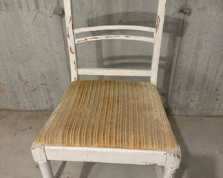 Lot 54: White wooden chair with striped fabric seat