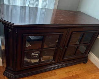 Lot 12: Dark Wood Cabinet with Glass Doors