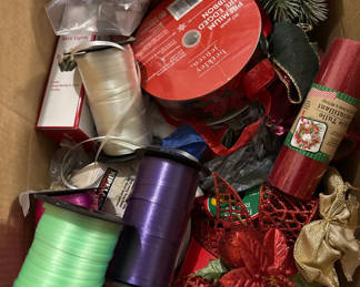Lot 58: Assorted gift-wrapping ribbons, bows, and holiday embellishments