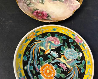 Lot 70: Two decorative porcelain plates with floral and bird motifs