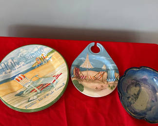 Lot 10: Seaside Beach-Themed Decorative Plate, Hanging Plaque, and Ceramic Bowl