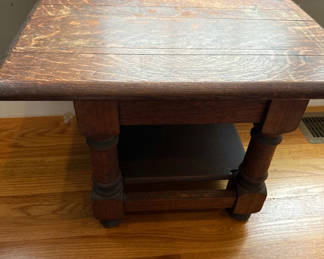 Lot 7: Rustic wooden end table with shelf