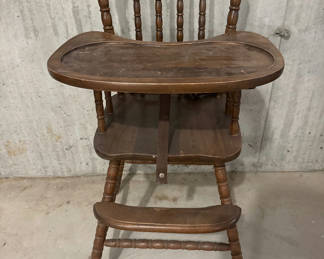Lot 52: Antique wooden high chair with curved tray
