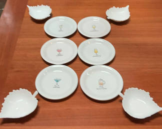 Lot 10: Kitchenware collection: drink-illustrated plates, leaf bowls, bakeware and utensils