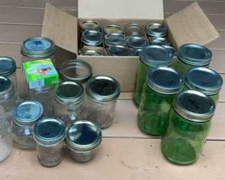 Lot 65: Assorted Mason Jars and Glass Jars with Lids