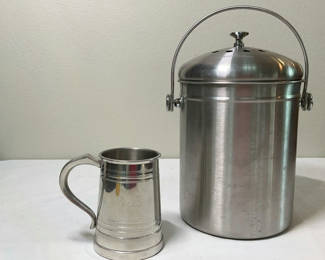 Lot 41: Stainless steel compost bucket, and mug
