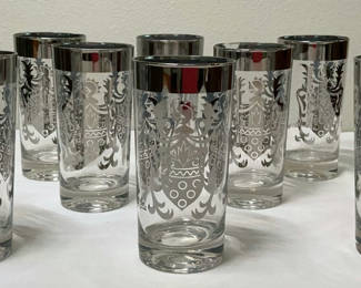 Lot 4: Vintage Etched glass tumblers with metallic rims