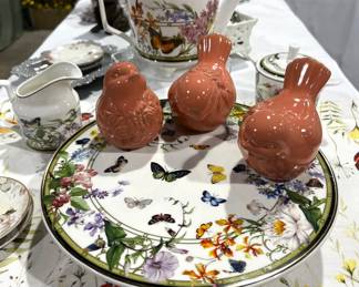 Coral Birds and Cake Plate