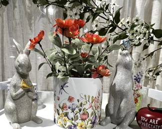 Bunnies, Florals and planter