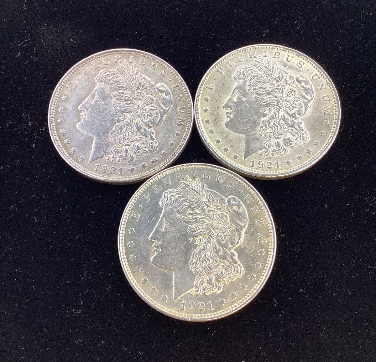 3) 1921 P Morgan Silver Dollars 90 percent silver coin