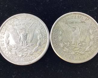 2) 1921 Morgan Silver Dollars 1921 P, 1921 S. 90 percent silver coin