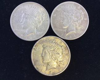 3) 1924 P Silver Peace Dollars 90 percent silver coin