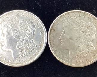 2) 1921 P Morgan Silver Dollars 90 percent silver coin
