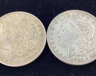 2) 1921 P Morgan Silver Dollars 90 percent silver coin
