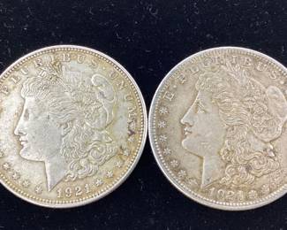 2) 1921 P Morgan Silver Dollars 90 percent silver coin