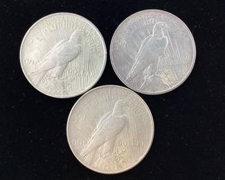 3) Silver Peace Dollars 2x1922 P, 1924 P 90 percent silver coin