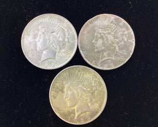 3) 1923 P Silver Peace Dollars 90 percent silver coin