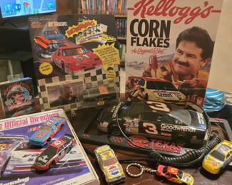 Dale Earnhardt #3 phone, Hot Wheels, vintage cereal box