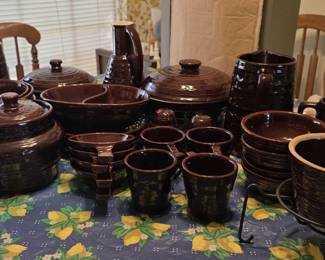 Large set of 1950s Vintage brown Marcrest Daisy and Dot stoneware