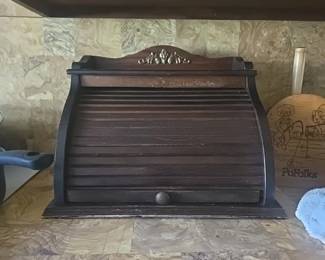 Vintage wooden rolltop breadbox