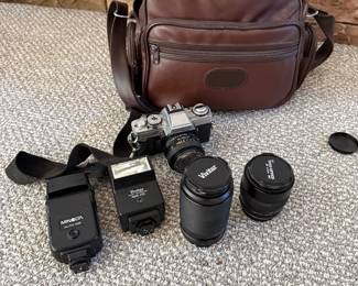 Minolta XG-M, Lens, External Flash, Leather bag