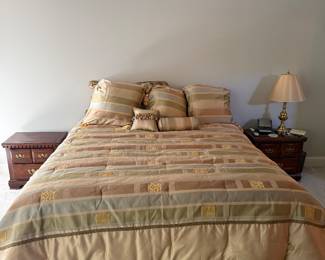 King size bed, 2 night stands, Waterford bedding