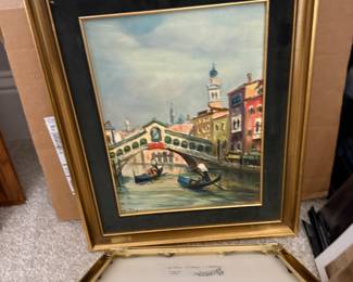 Venice Italy signed contemporary painting of famous Rialto Bridge