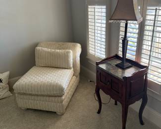 Armless Sofa Chair and Marble Top End Table