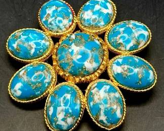 Large Vintage Faux Turquoise Brooch