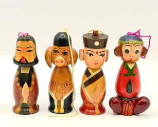 (4) Wooden Chinese Figurines