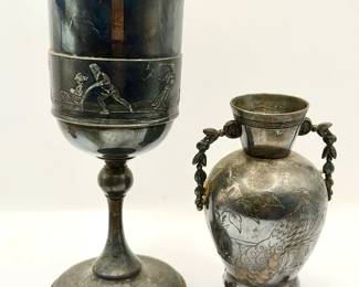 Wilco Silverplate Peacock Vase & Reed & Barton Gilt Vintage Cup
