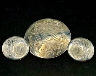Signed Alice Clip On Earrings & Matching Brooch