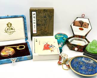 Vintage Chinese Artifacts-Metal Trinket Dish, Playing Cards & More