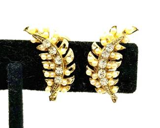 Faux Pearl & Rhinestone Vintage Screw Back Earrings