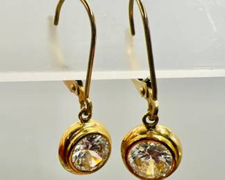 14K Gold Bezel Set CZ Lever Back Earrings — Fine Jewelry