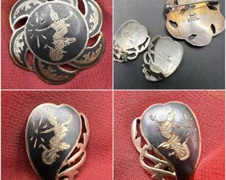 Siam Sterling Silver Jewelry Set: Brooch & Earrings
