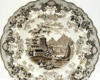 (4) Antique "Pomerania" pattern transferware Dinner Plates