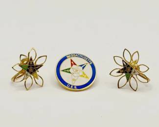 Masonic Order of the Eastern Star Round Lapel Pin & Earrings