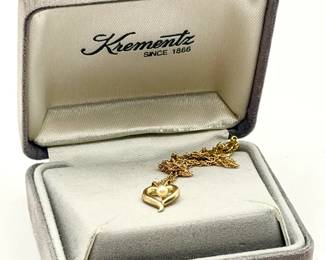 Signed Krementz Vintage Gold Tone Heart Necklace