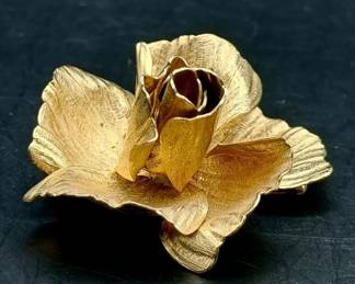 Vintage Christian Dior Style Gold Tone Rose Brooch