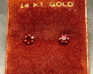 14KT Gold Stamped Earrings With Red Stones