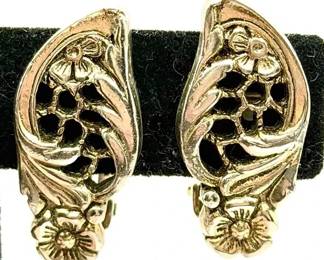 Vintage Silver Tone Clip On Floral Earrings