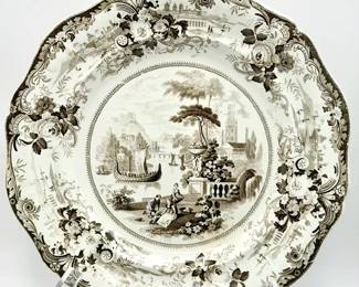 (4) antique British transferware Grecian Scenery Plates