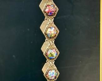 Sterling Silver Vintage Link Jewelry Bracelet with Jelly Opals