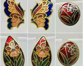 (3) Pairs Colorful Cloisonné Earrings
