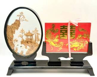 vintage Chinese cork carving diorama